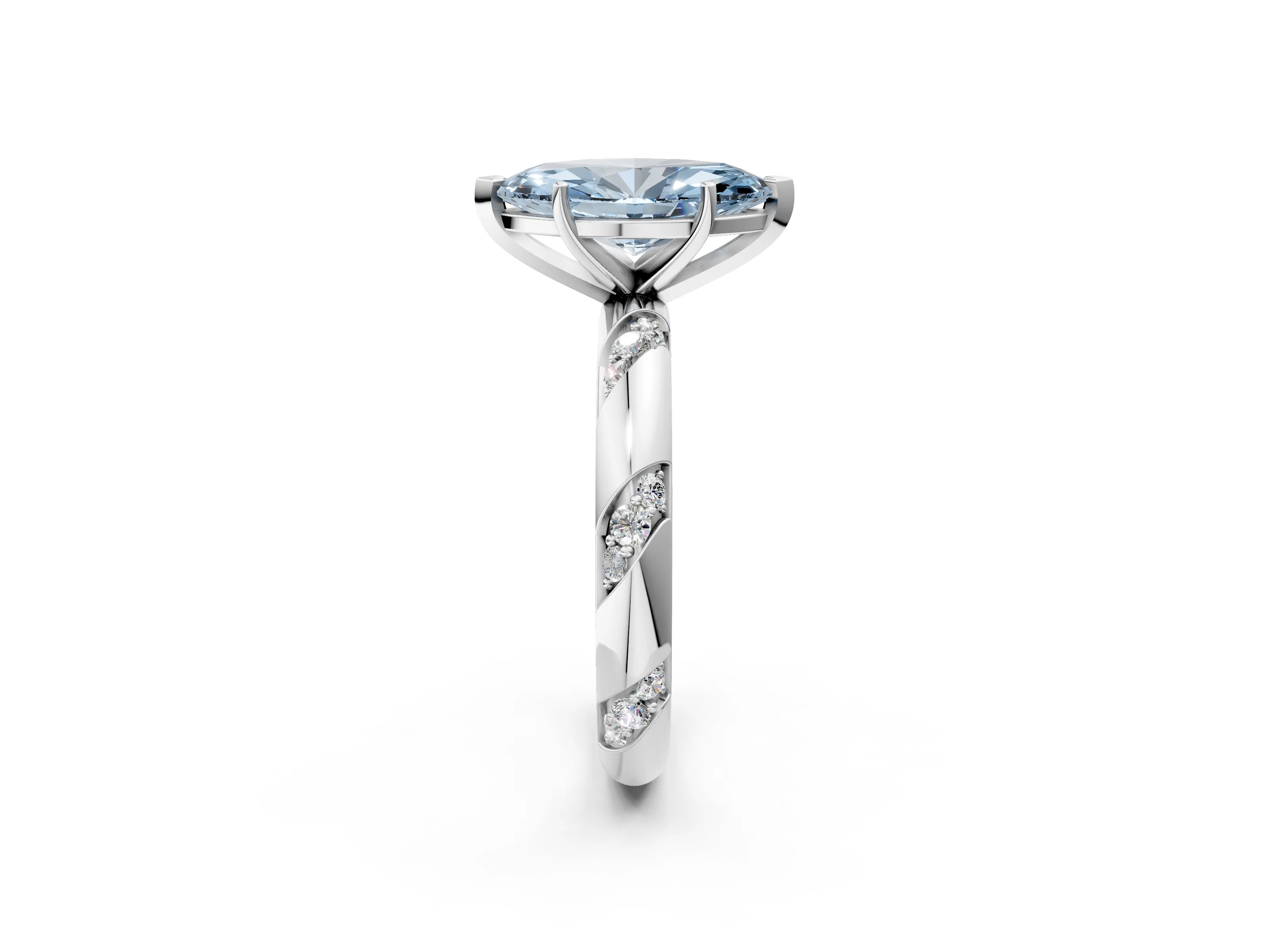 White gold Fancy Blue Marquise Cut Solitaire Diamond Engagement Ring with Twisted Pave Band and Four-Prong Setting_21