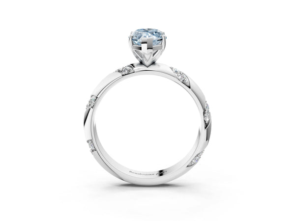 Platinum Fancy Blue Marquise Cut Solitaire Diamond Engagement Ring with Twisted Pave Band and Four-Prong Setting