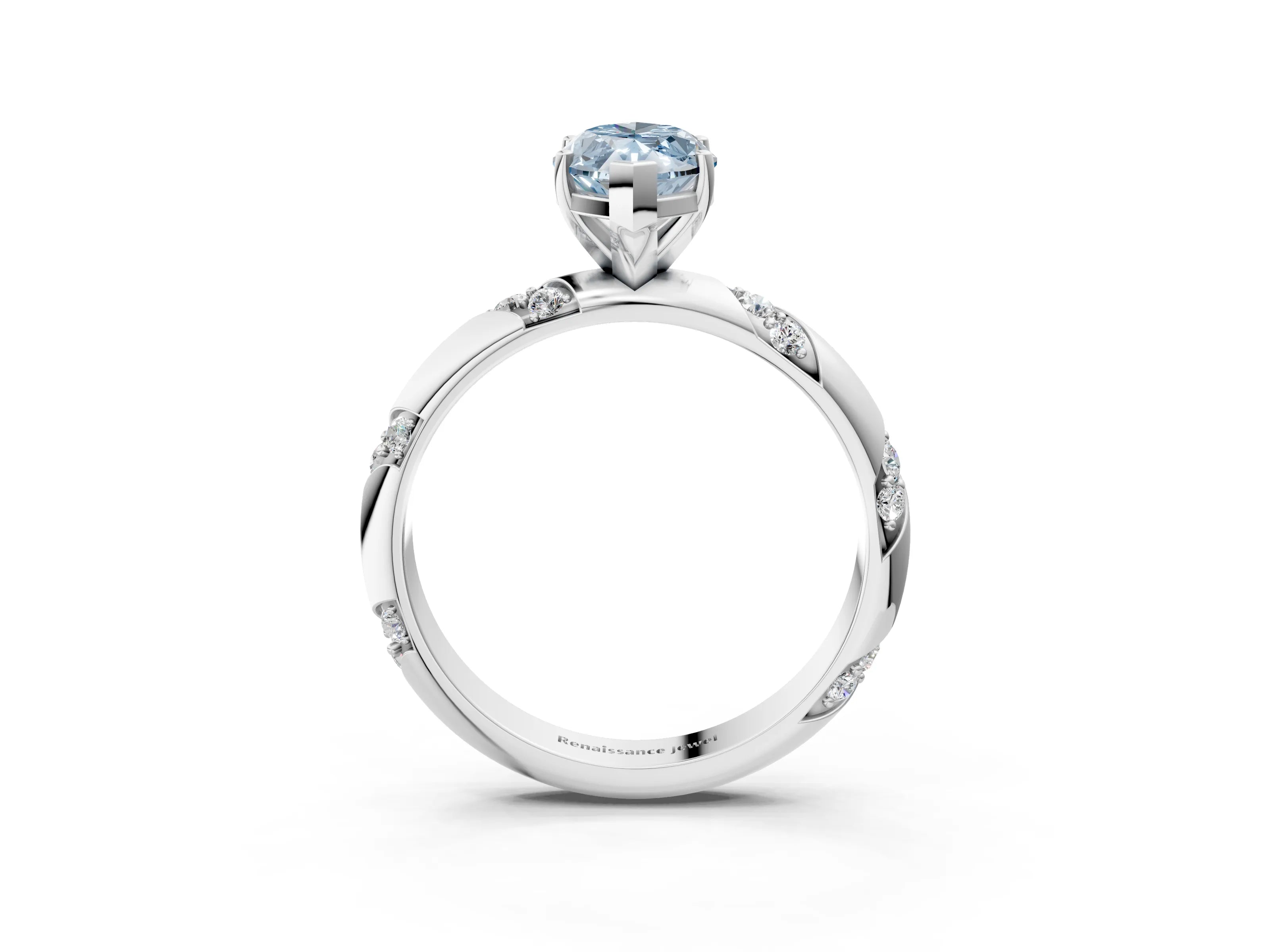 White gold Fancy Blue Marquise Cut Solitaire Diamond Engagement Ring with Twisted Pave Band and Four-Prong Setting_22