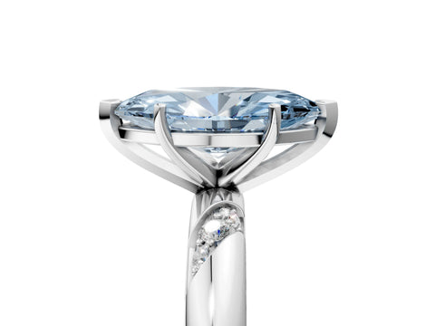 White gold Fancy Blue Marquise Cut Solitaire Diamond Engagement Ring with Twisted Pave Band and Four-Prong Setting_24
