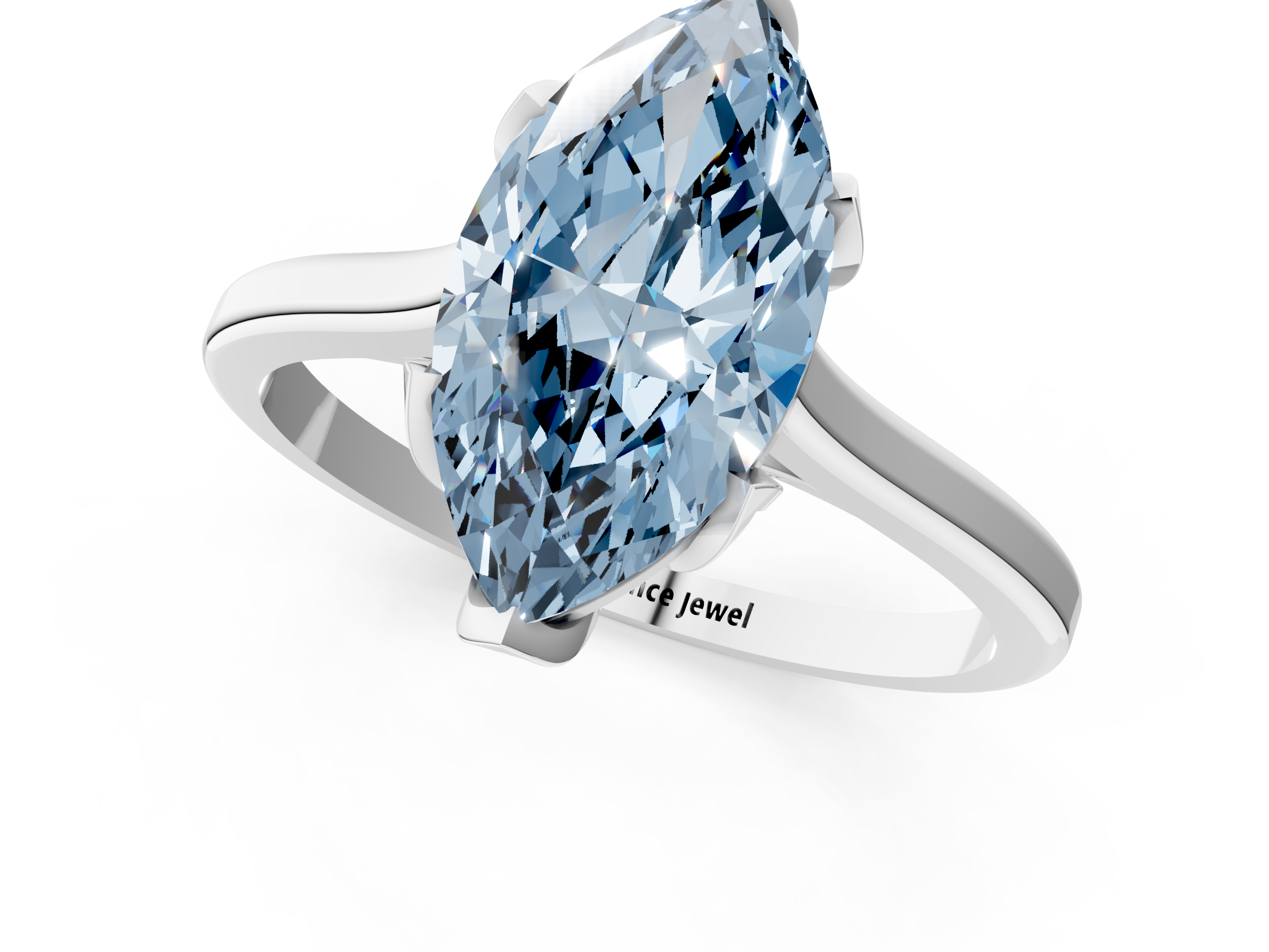White gold Fancy Blue Marquise  Cut Solitaire Diamond Ring with Flower-Prong Setting and Classic Band_53