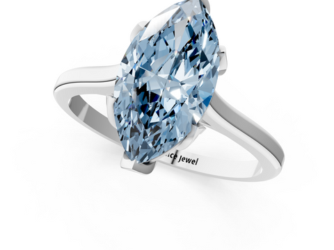 White gold Fancy Blue Marquise  Cut Solitaire Diamond Ring with Flower-Prong Setting and Classic Band_53