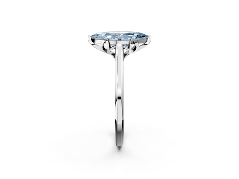 White gold Fancy Blue Marquise  Cut Solitaire Diamond Ring with Flower-Prong Setting and Classic Band_54