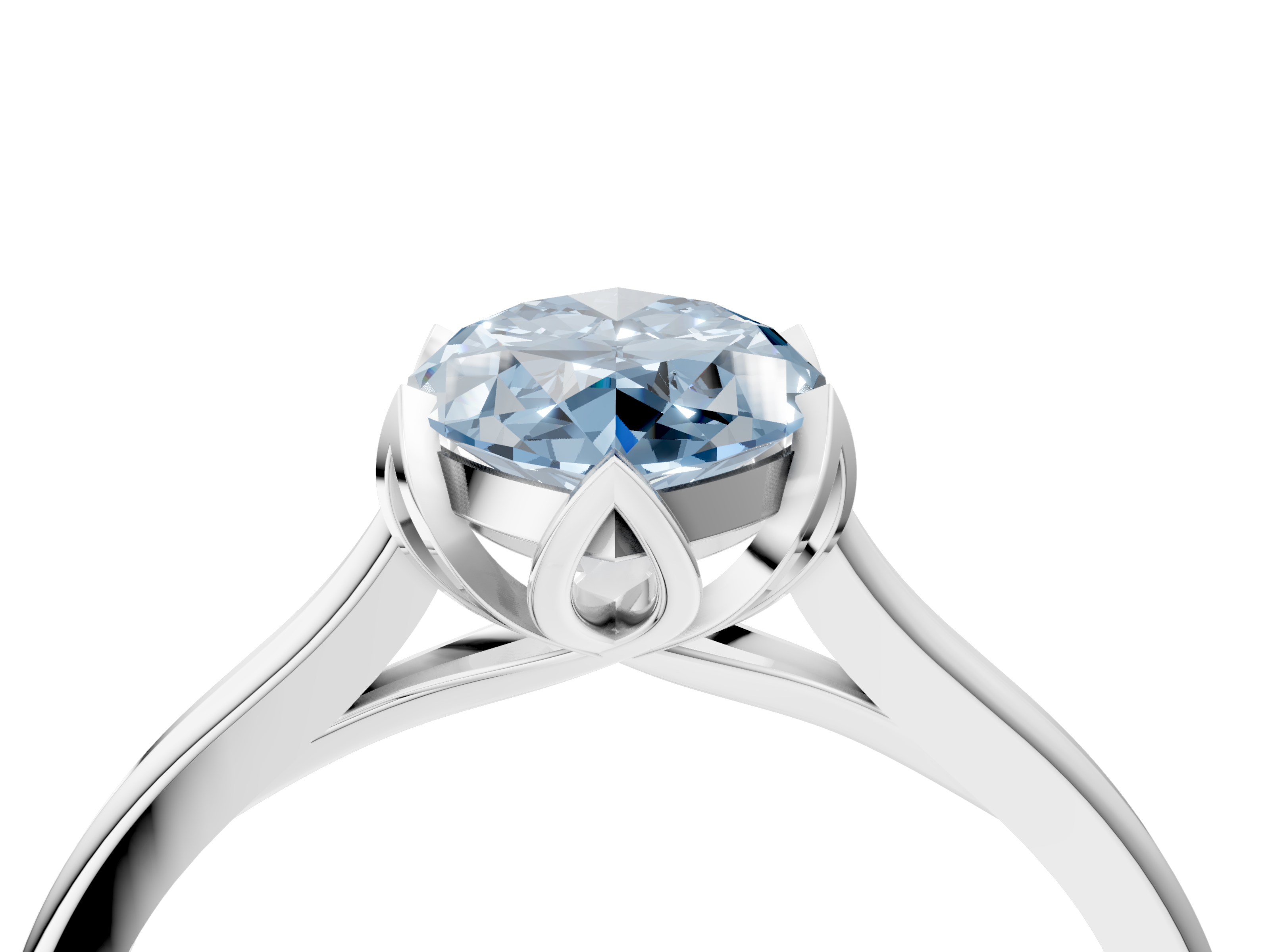 White gold Fancy Blue Marquise  Cut Solitaire Diamond Ring with Flower-Prong Setting and Classic Band_56