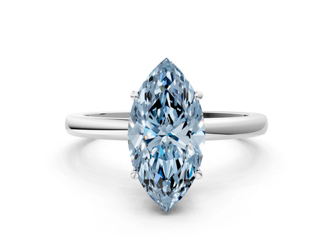 White gold Fancy Blue Marquise Cut Solitaire Diamond Ring with Prong Setting and Plain Band_12
