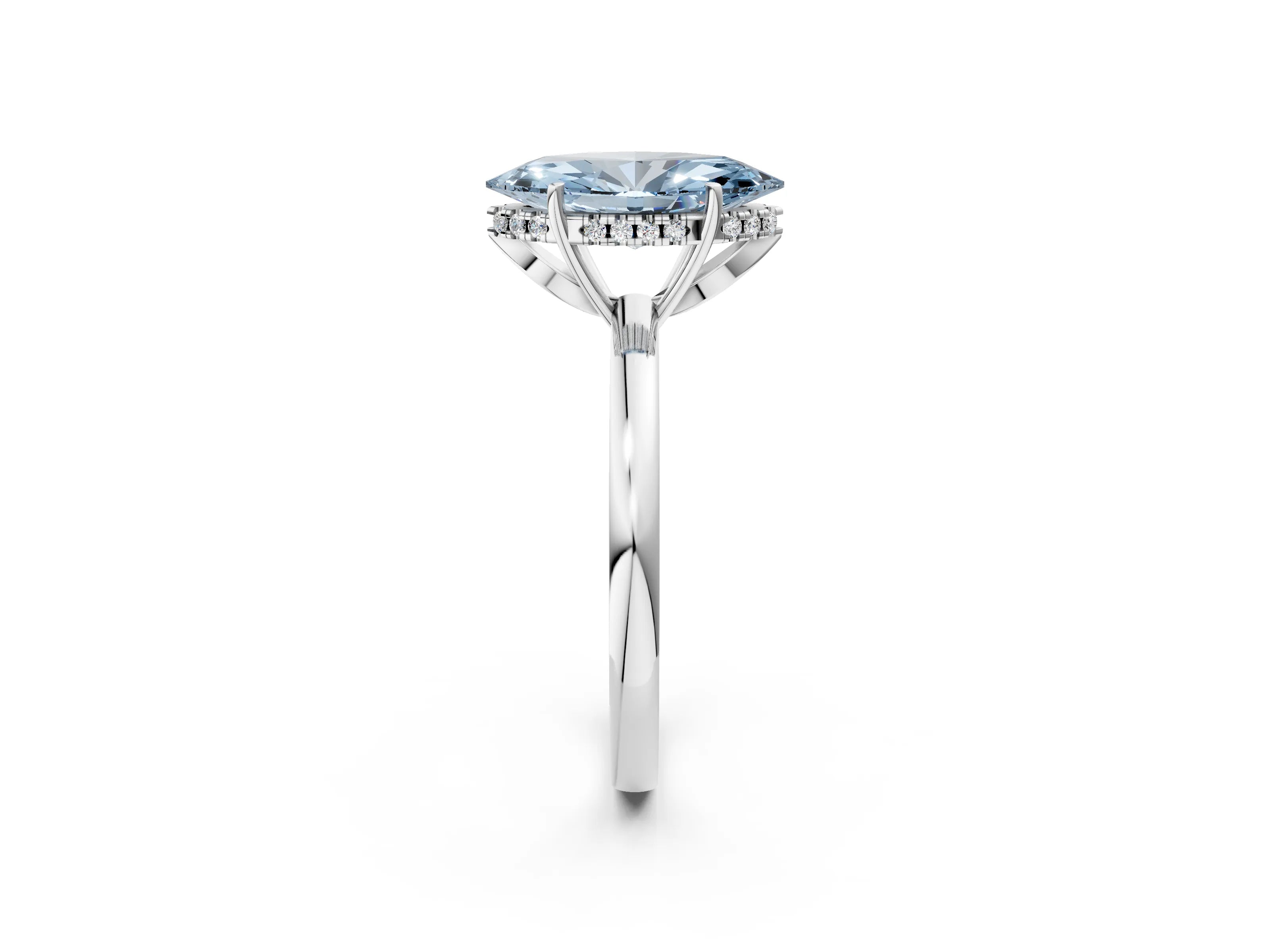 White gold Fancy Blue Marquise Cut Solitaire Diamond Ring with Prong Setting and Plain Band_14