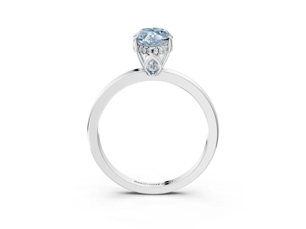 Platinum Fancy Blue Marquise Cut Solitaire Diamond Ring with Prong Setting and Plain Band