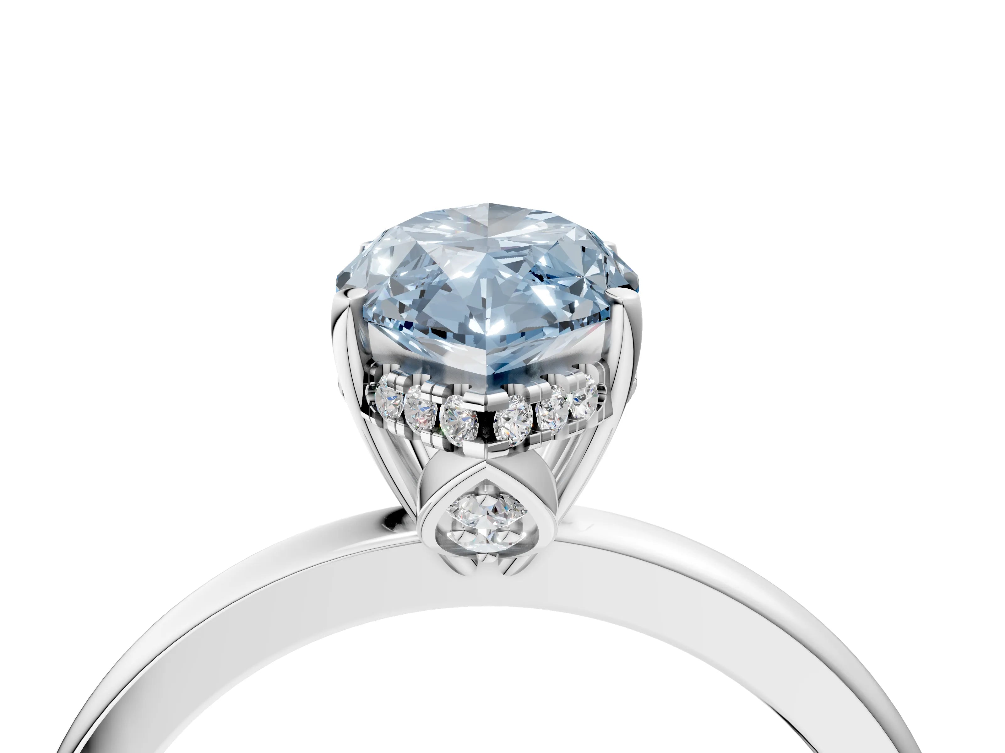 White gold Fancy Blue Marquise Cut Solitaire Diamond Ring with Prong Setting and Plain Band_16