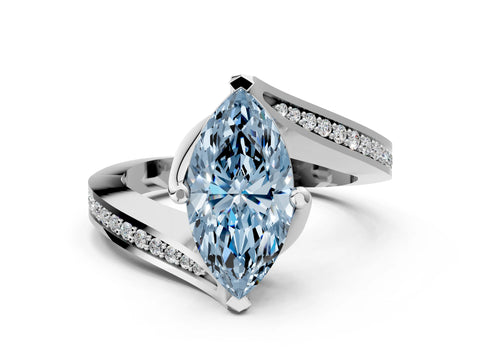 White gold Fancy Blue Marquise Cut Solitaire Diamond Twist Band with Pavé Setting and Four-Prong Setting_12
