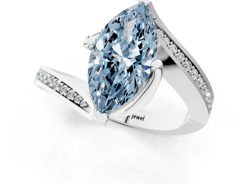 White gold Fancy Blue Marquise Cut Solitaire Diamond Twist Band with Pavé Setting and Four-Prong Setting_13