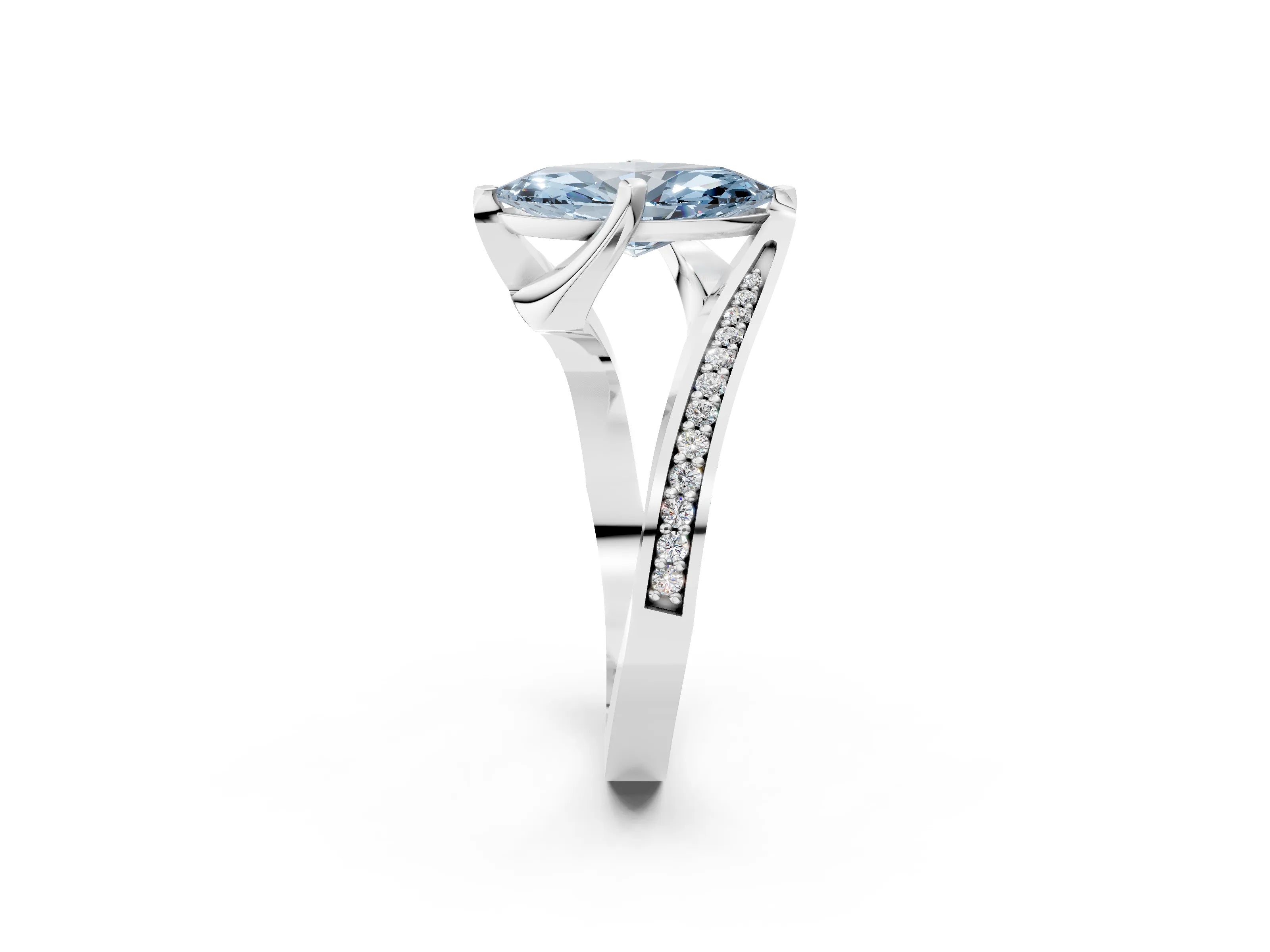 White gold Fancy Blue Marquise Cut Solitaire Diamond Twist Band with Pavé Setting and Four-Prong Setting_14