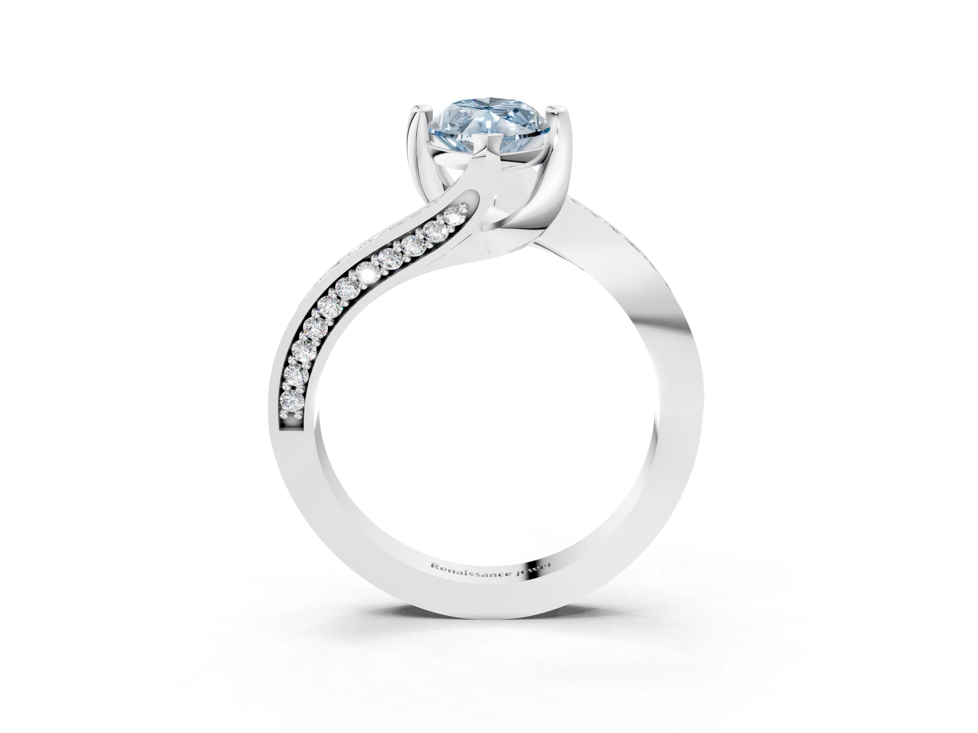 White gold Fancy Blue Marquise Cut Solitaire Diamond Twist Band with Pavé Setting and Four-Prong Setting_15