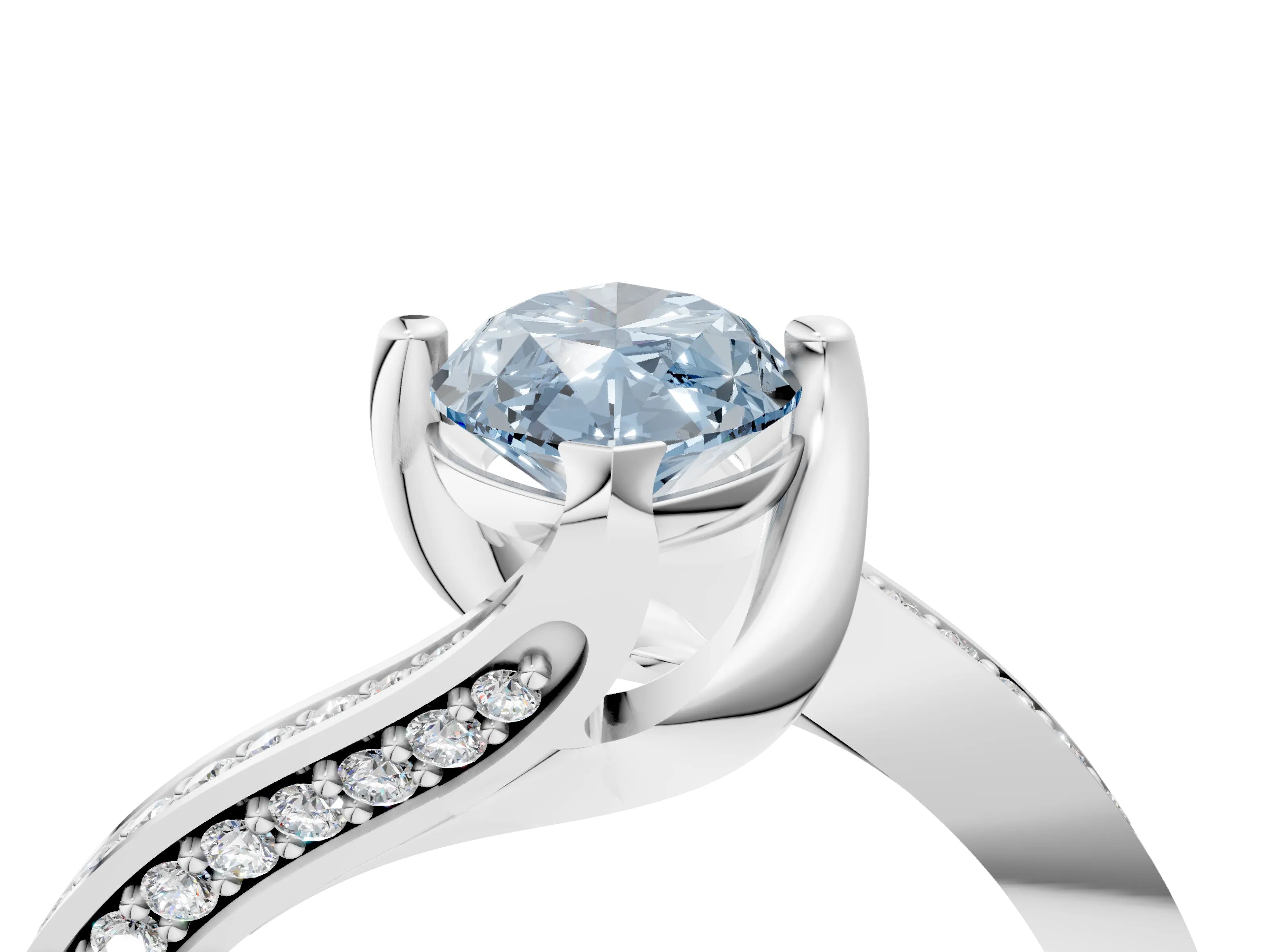 White gold Fancy Blue Marquise Cut Solitaire Diamond Twist Band with Pavé Setting and Four-Prong Setting_16