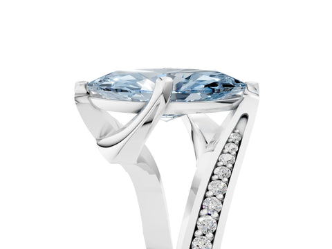 White gold Fancy Blue Marquise Cut Solitaire Diamond Twist Band with Pavé Setting and Four-Prong Setting_17