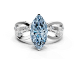 White gold Fancy Blue Marquise  Cut Solitaire Diamond with Side Stones on Criss-Cross Band and Four-Prong Setting_3