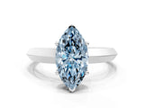 White gold Fancy Blue Marquise  Cut Solitaire Engagement Ring with Flat Band and Four-Prong Setting 1