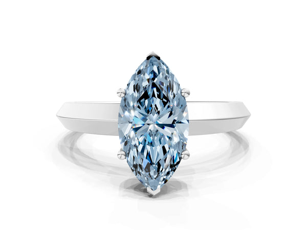 White gold Fancy Blue Marquise  Cut Solitaire Engagement Ring with Flat Band and Four-Prong Setting