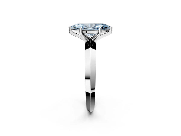 White gold Fancy Blue Marquise  Cut Solitaire Engagement Ring with Flat Band and Four-Prong Setting