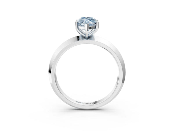 White gold Fancy Blue Marquise  Cut Solitaire Engagement Ring with Flat Band and Four-Prong Setting