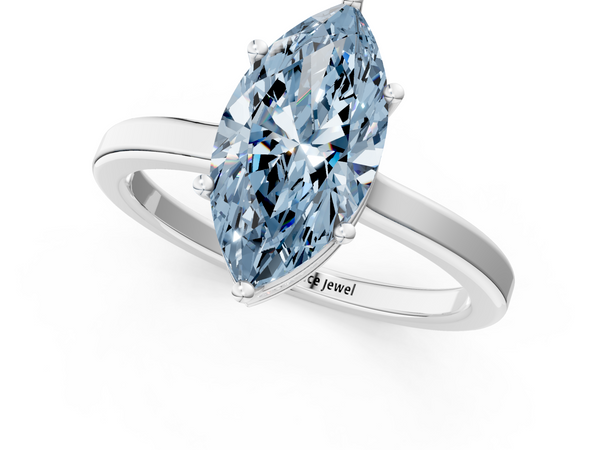 Platinum Fancy Blue Marquise  Cut Solitaire Engagement Ring with Four-Prong Setting on a Classic Band
