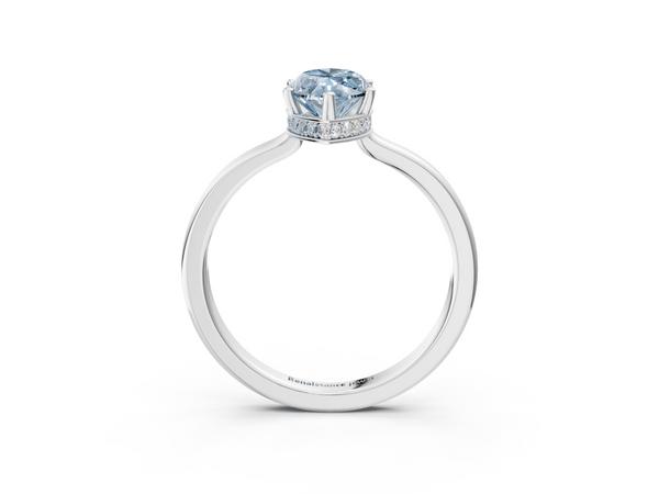 Platinum Fancy Blue Marquise  Cut Solitaire Engagement Ring with Four-Prong Setting on a Classic Band