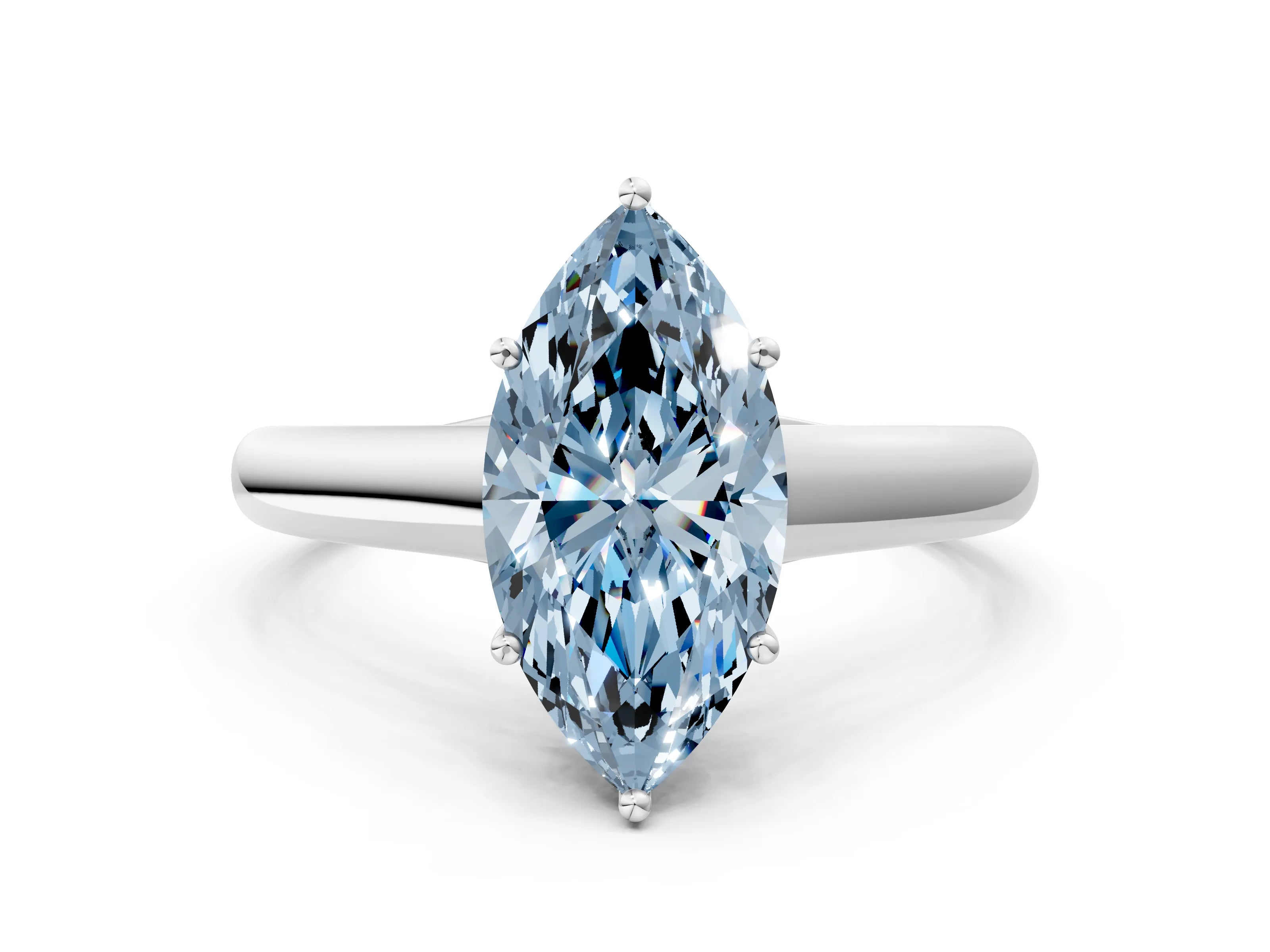White gold Fancy Blue Marquise Cut Solitaire Engagement Ring with Tapered Band and Four-Prong Setting_15