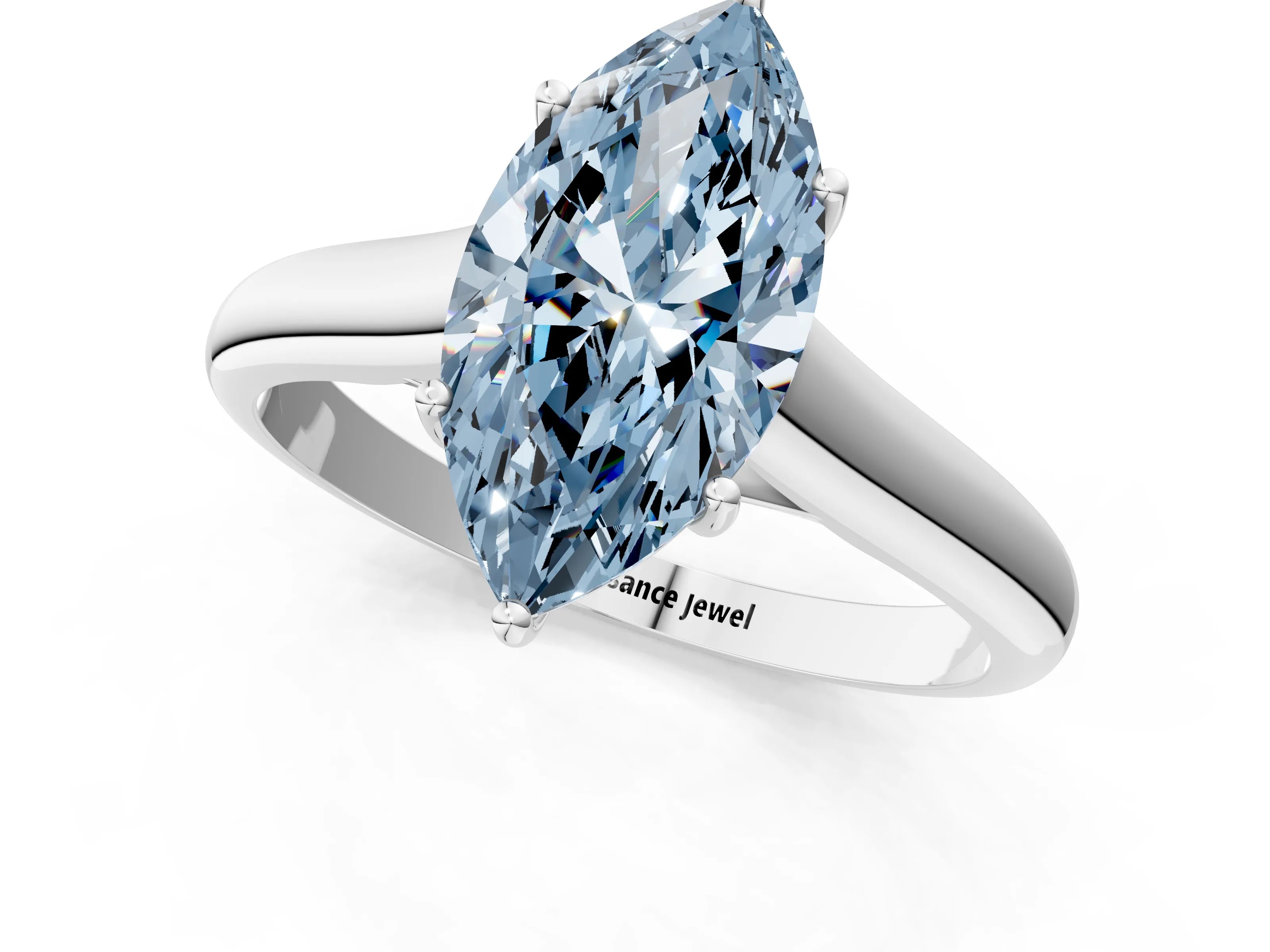 White gold Fancy Blue Marquise Cut Solitaire Engagement Ring with Tapered Band and Four-Prong Setting_16