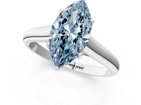White gold Fancy Blue Marquise Cut Solitaire Engagement Ring with Tapered Band and Four-Prong Setting_16