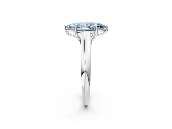 Platinum Fancy Blue Marquise Cut Solitaire Engagement Ring with Tapered Band and Four-Prong Setting