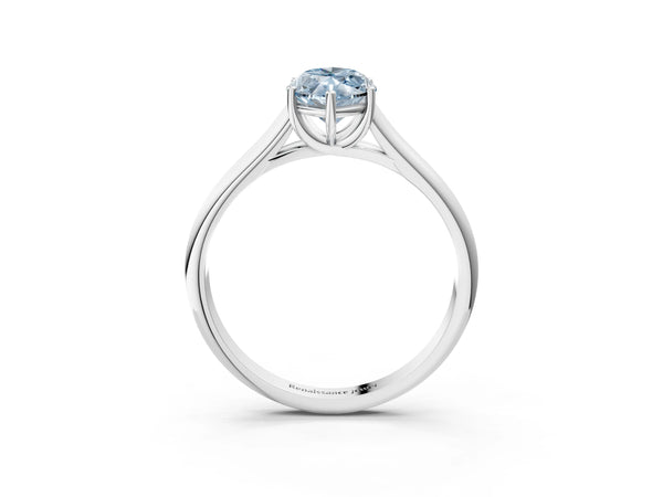 Platinum Fancy Blue Marquise Cut Solitaire Engagement Ring with Tapered Band and Four-Prong Setting