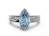 White gold Fancy Blue Marquise  Cut Solitaire Engraved Band with Four-Prong Setting_63