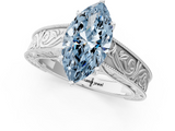 White gold Fancy Blue Marquise  Cut Solitaire Engraved Band with Four-Prong Setting_63