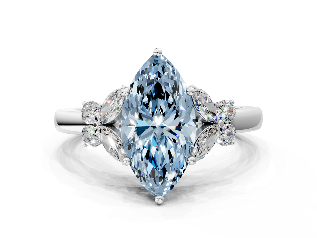White gold Fancy Blue Marquise  Cut Solitaire Floral Diamond Ring with Four-Prong Setting_54