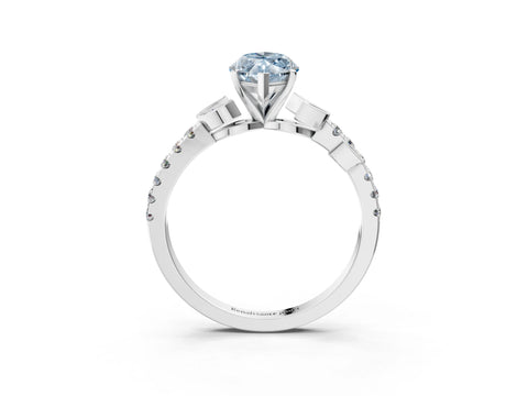 White gold Fancy Blue Marquise Cut Solitaire Leaf-Inspired Diamond Ring with Pavé Band and Four-Prong Setting_14