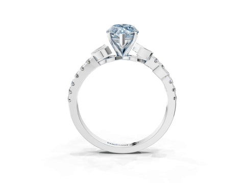 White gold Fancy Blue Marquise Cut Solitaire Leaf-Inspired Diamond Ring with Pavé Band and Four-Prong Setting_39