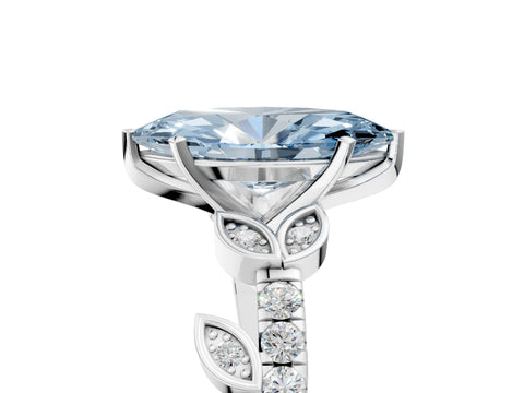 White gold Fancy Blue Marquise Cut Solitaire Leaf-Inspired Diamond Ring with Pavé Band and Four-Prong Setting_41