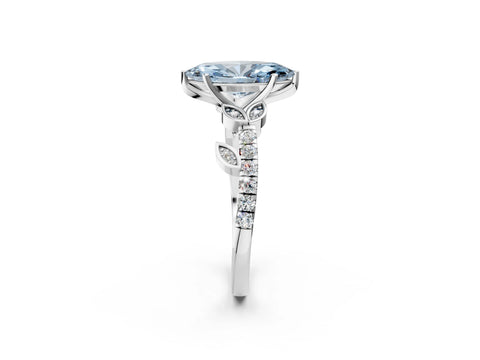 White gold Fancy Blue Marquise Cut Solitaire Leaf-Inspired Diamond Ring with Pavé Band and Four-Prong Setting_50