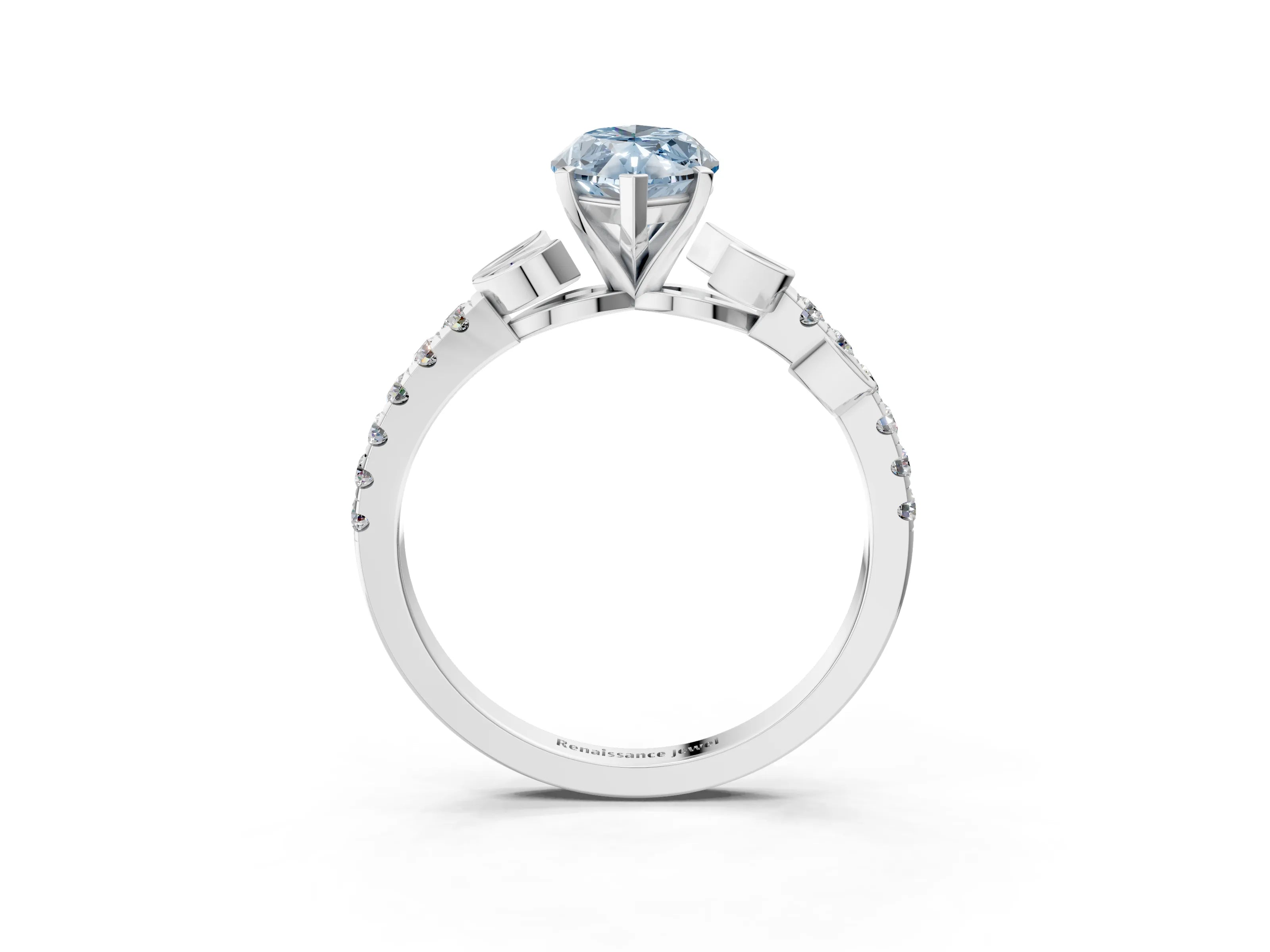 White gold Fancy Blue Marquise Cut Solitaire Leaf-Inspired Diamond Ring with Pavé Band and Four-Prong Setting_50