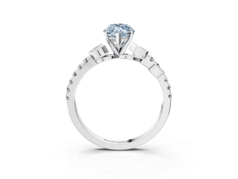 White gold Fancy Blue Marquise Cut Solitaire Leaf-Inspired Diamond Ring with Pavé Band and Four-Prong Setting_51
