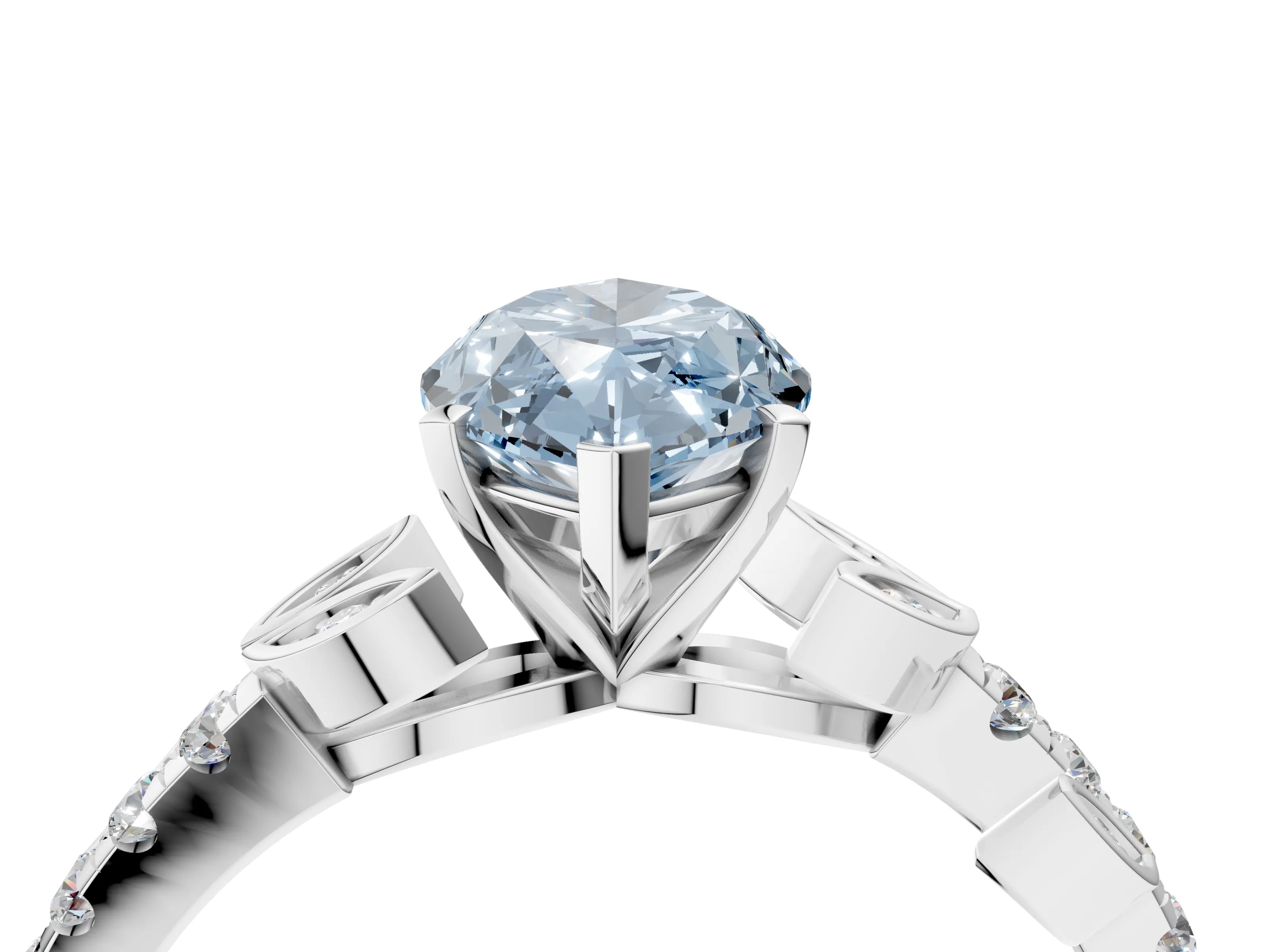 White gold Fancy Blue Marquise Cut Solitaire Leaf-Inspired Diamond Ring with Pavé Band and Four-Prong Setting_52