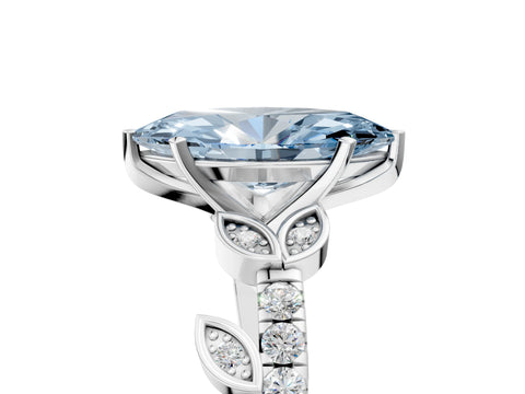 White gold Fancy Blue Marquise Cut Solitaire Leaf-Inspired Diamond Ring with Pavé Band and Four-Prong Setting_52