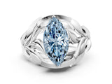 White gold Fancy Blue Marquise Cut Solitaire Leaf-Inspired Engagement Ring with Prong Setting