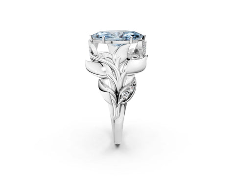 White gold Fancy Blue Marquise Cut Solitaire Leaf-Inspired Engagement Ring with Prong Setting_2
