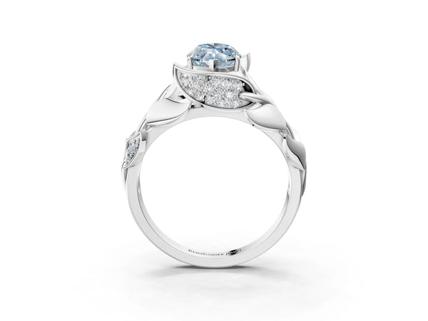 Platinum Marquise Leaf Bypass Engagement Ring Setting for Fancy Blue Center with Pave Leaf Panels