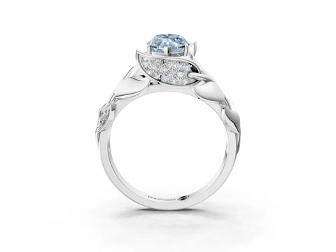 White gold Fancy Blue Marquise Cut Solitaire Leaf-Inspired Engagement Ring with Prong Setting_3
