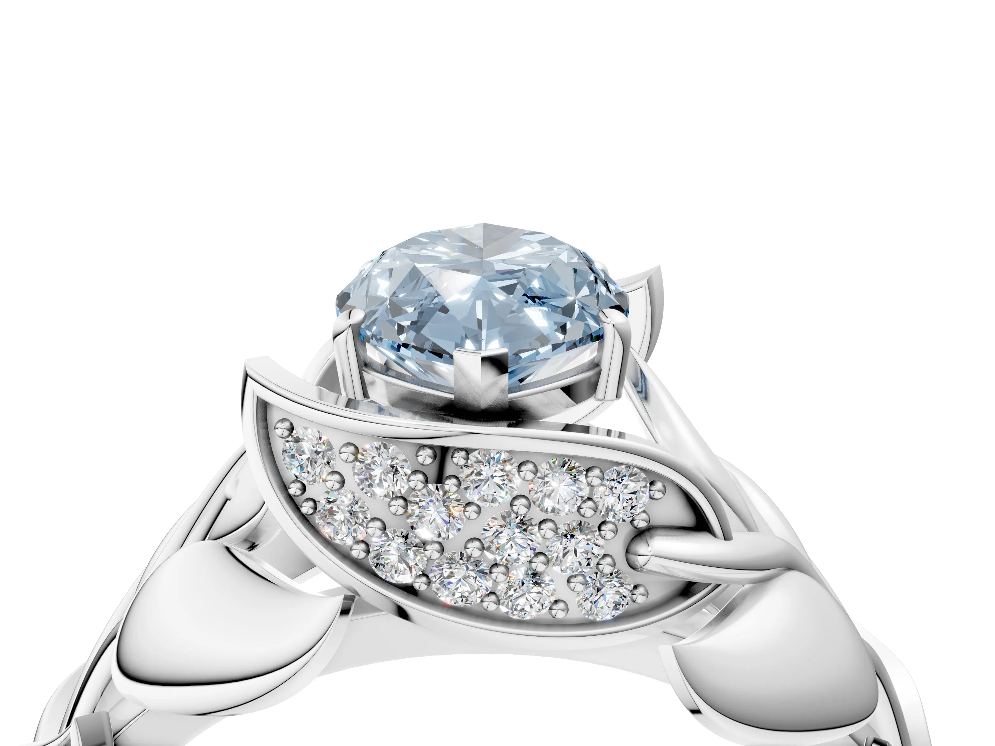 White gold Fancy Blue Marquise Cut Solitaire Leaf-Inspired Engagement Ring with Prong Setting_4
