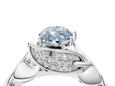 White gold Fancy Blue Marquise Cut Solitaire Leaf-Inspired Engagement Ring with Prong Setting_4