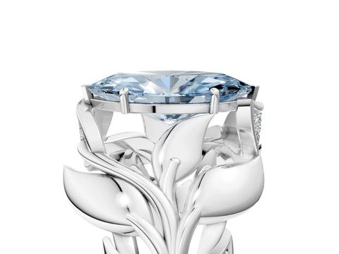 White gold Fancy Blue Marquise Cut Solitaire Leaf-Inspired Engagement Ring with Prong Setting_5