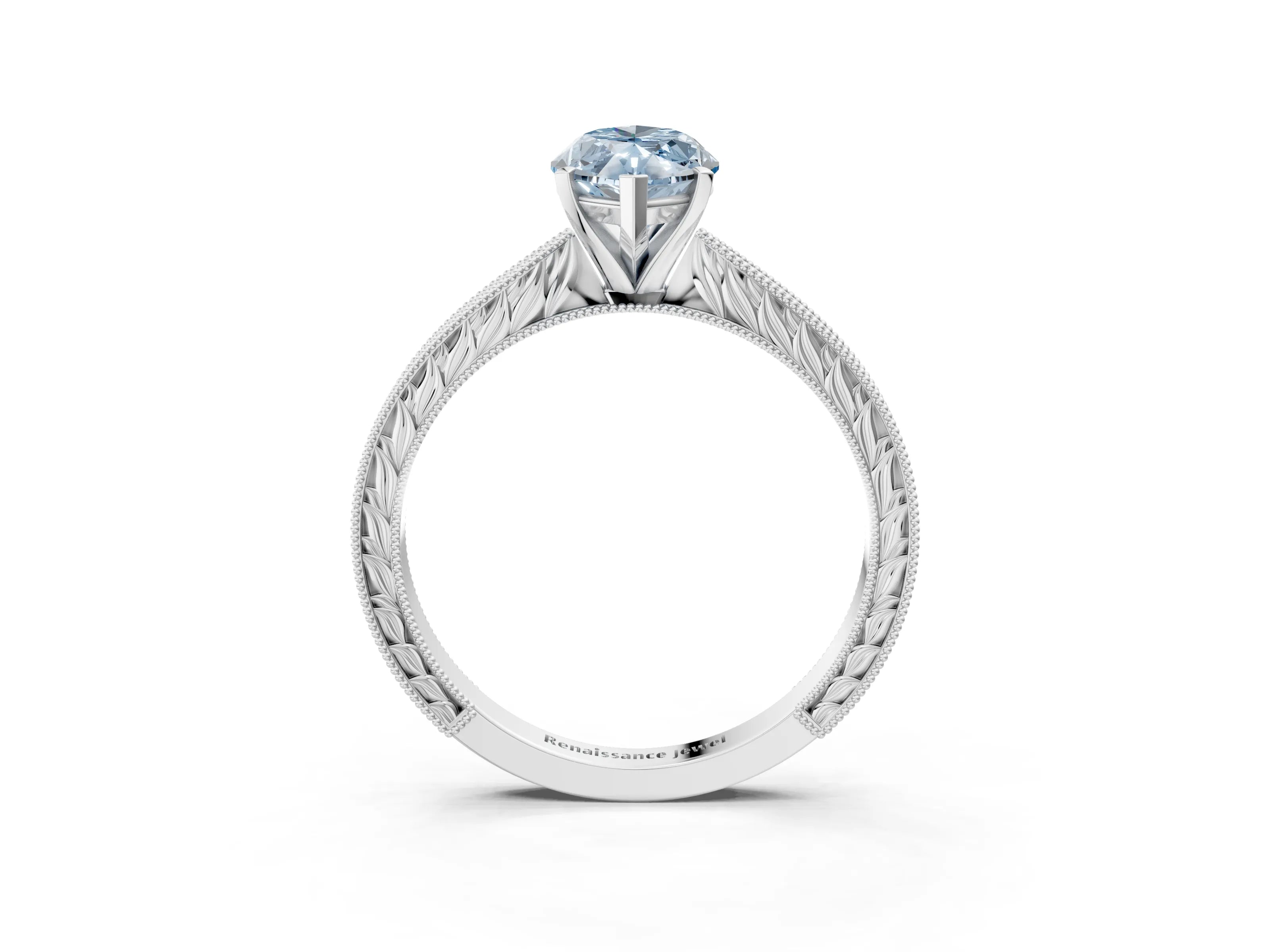 White gold Fancy Blue Marquise Cut Solitaire Milgrain Engraved Band with Four-Prong Setting_15