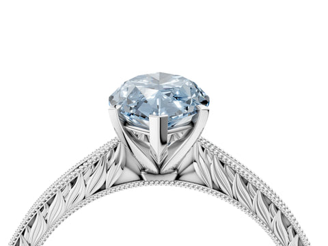 White gold Fancy Blue Marquise Cut Solitaire Milgrain Engraved Band with Four-Prong Setting_16